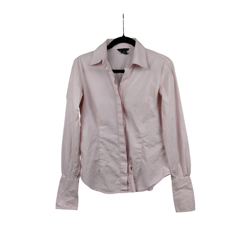 Moda International Women's Pink Button Down Shirt‎ Long Sleeve Stretch Size S